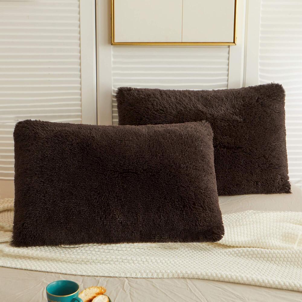2150 2 Pack Faux Fur Pillow Shams,Shaggy Plush Home Decorative Luxury